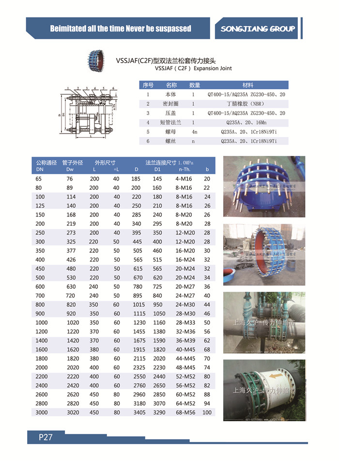 上海淞江可拆式雙法蘭傳力接頭技術要求 上海淞江可拆式雙法蘭傳力接頭技術要求